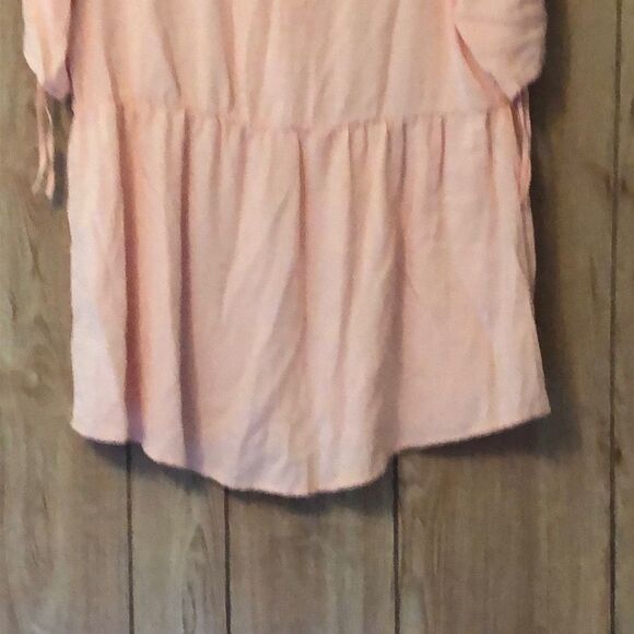 Torrid Challis Tie Sleeve Babydoll Top Peach Asymmetrical Hemline 1 1X - Picture 10 of 14